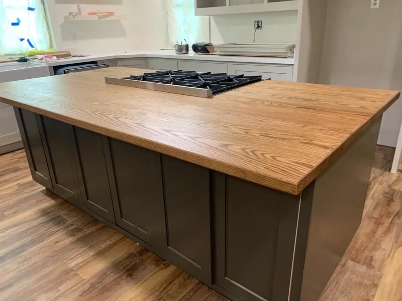 A white oak countertop installed on a client's kitchen island